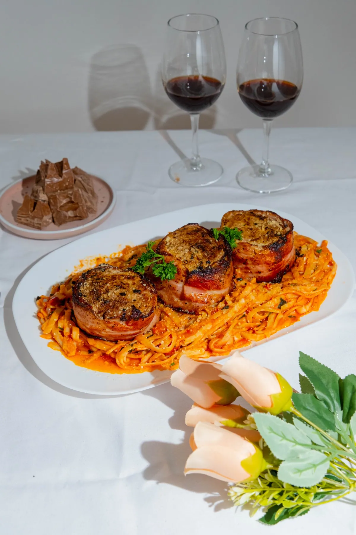 Valentine's Special Fettuccini Pomodoro with Filet Mignon Beef Steak — photo 3